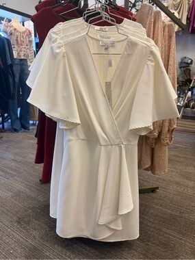 She and Sky White Flutter Sleeve Wrap Mini Dress